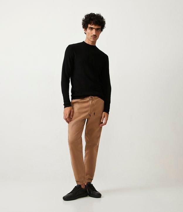 Calça Jogger em Sarja com Amarração na Cintura - 1