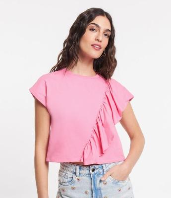 Blusa em Meia Malha com Babado na Diagonal
