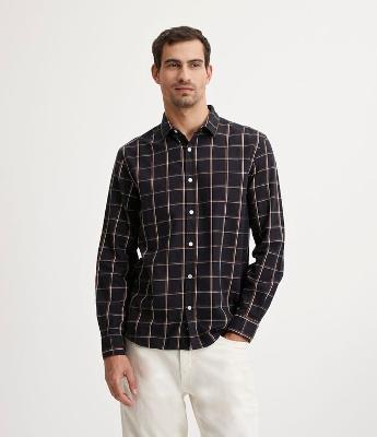 Camisa Comfort em Algodão Xadrez com Manga Longa