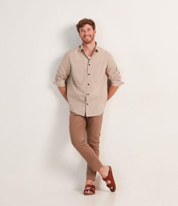 Calça Slim Sarjado Cropped Alfaiatada com Bolsos - 1