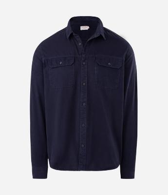 Camisa Comfort em Sarja com Bolsos de Lapela