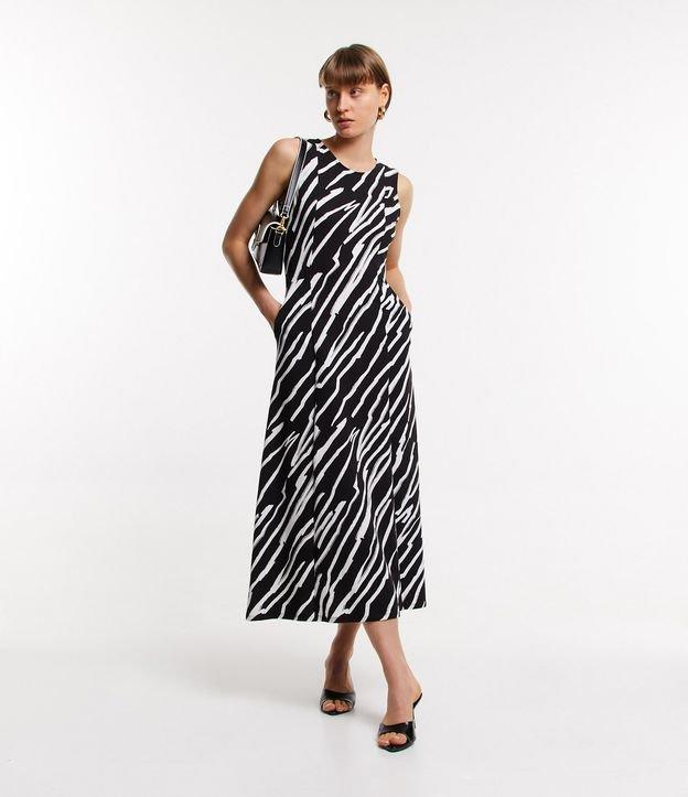Vestido Longo Sem Manga em Viscose com Estampa de Zebra - 1