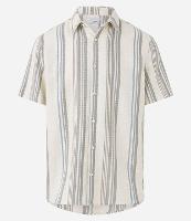 Camisa em Viscolinho com Estampa Texturizada de Listras - 1