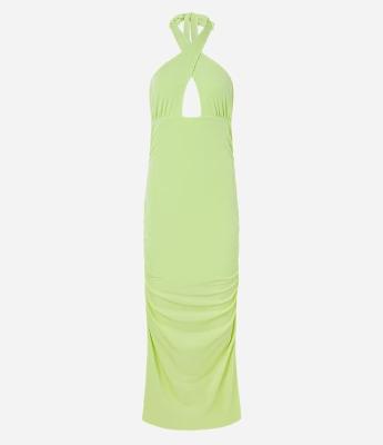 Vestido New Midi com Leve Brilho e Decote Halter