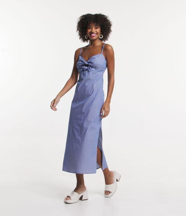 Vestido New Midi em Tricoline Listrado com Nózinho Frontal - 1