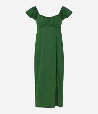 Vestido Midi em Linho com Franzido no Busto