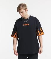 Camiseta Oversized em Malhão com Lettering Chaos e Chamas - 1