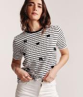 Blusa em Meia Malha com Estampa Listrada e Aplicação de Lacinhos - 1