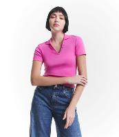 Blusa Polo Cropped em meia malha e Manga Curta - 1