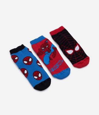Kit 03 Meias Infantis Atoalhadas com Estampa do Homem Aranha - Tam 19 a 34