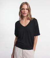 Blusa Manga Curta em Tricô Mescla com Recorte Frontal Costurado - 1