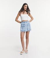 Saia Jeans com Bolso Cargo e Meia Argola no Puxador - 1