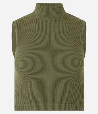 Blusa Regata em Poliamida Canelada Sem Costura e com Golinha Alta