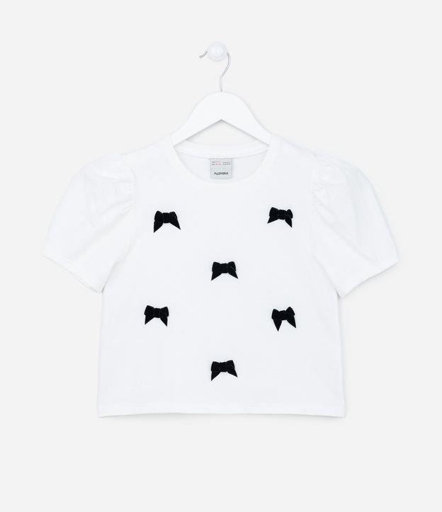 Camiseta Manga Curta Infantil com Bordado de Lacinhos - Tam 5 a 14 anos - 1