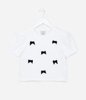 Camiseta Manga Curta Infantil com Bordado de Lacinhos - Tam 5 a 14 anos - 1