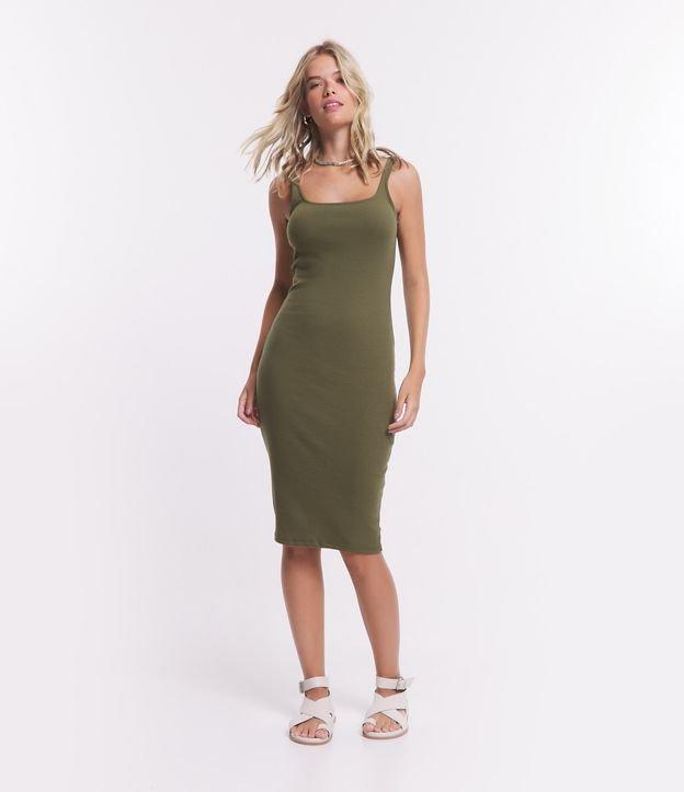 Vestido Midi Básico com Decote Quadrado - 1