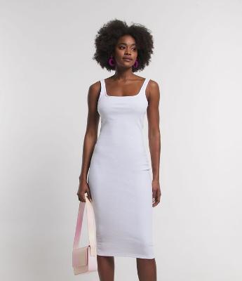 Vestido Midi Básico com Decote Quadrado