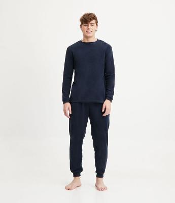 Pijama Longo em Fleece com Textura e Manga Longa