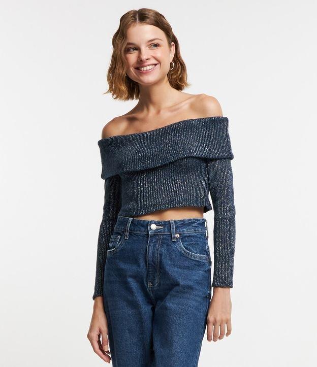 Blusa em Tricô com Fio Metalizado e Pala Virada - 1