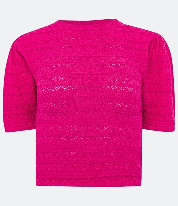 Blusinha Cropped em Tricô com Ponto Diferenciado e Manga Bufante - 1