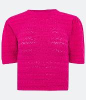 Blusinha Cropped em Tricô com Ponto Diferenciado e Manga Bufante - 1