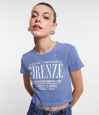 Blusa T-Shirt em Ribana Estampa Itália