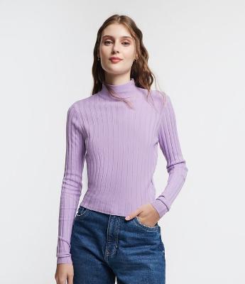 Blusa em Tricô Canelado com Gola Alta e Manga Longa