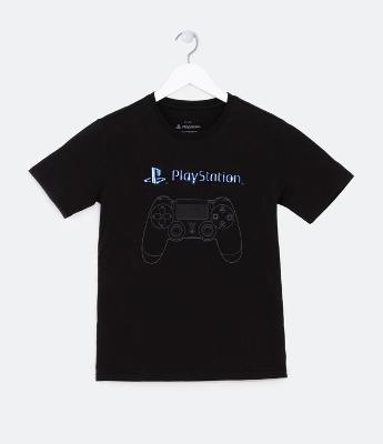Camiseta Infantil com Estampa em Auto Relevo PlayStation - Tam 5 a 14 Anos