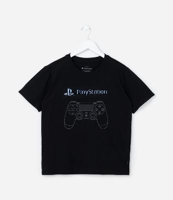 Camiseta Infantil com Estampa em Auto Relevo PlayStation - Tam 5 a 14 Anos