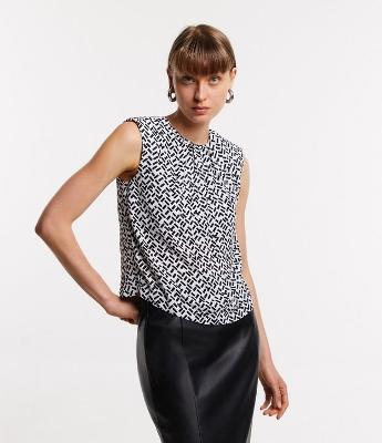 Blusa Sem Manga em Crepe com Estampa Geométrica