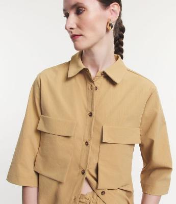 Vestido Chemise Midi com Bolsos Grandes Frontais