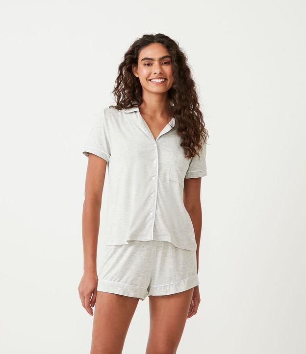 Pijama Americano Curto em Viscolycra com Viés Contrastante - 1