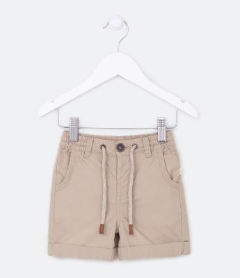 Bermuda Básica Infantil em Sarja com Cordão Bicolor - Tam 0 a 18 meses