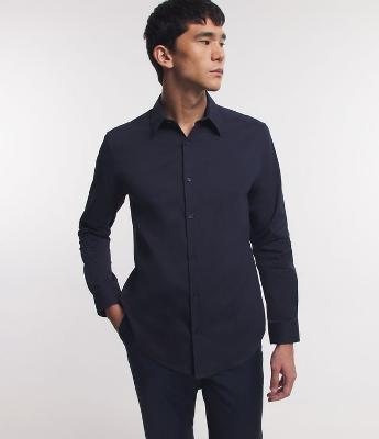 Camisa Regular Social em Algodão com Textura de Listras