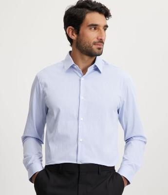 Camisa Regular Social em Algodão com Textura de Listras