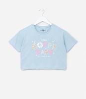 Camiseta Cropped Infantil com Estampa de Escritos com Glitter e Paetês - Tam 5 a 14 anos - 1