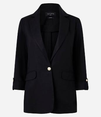 Blazer Alongado em Linho com Mangas Dobradinhas