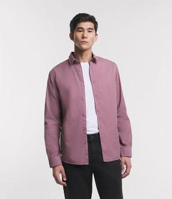 Camisa Regular em Sarja com Fio Egípcio e Manga Longa