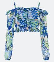 Blusa Cropped em Tule com Babadinhos e Estampa Abstrata - 2
