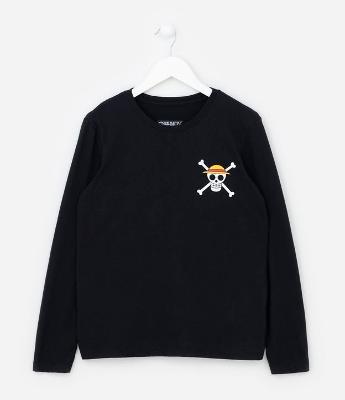 Camiseta Infantil Manga Longa com Estampa dos Chapéus de Palha - Tam 5 a 14 anos