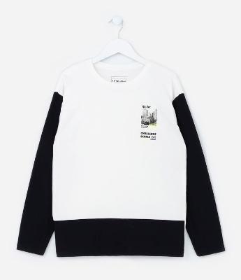 Camiseta Infantil com Mangas e Barra Contrastante - Tam 5 a 14 anos