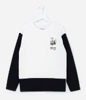 Camiseta Infantil com Mangas e Barra Contrastante - Tam 5 a 14 anos - 1