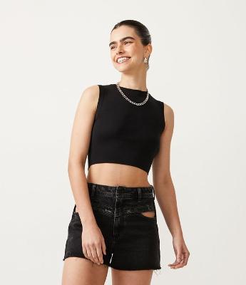 Blusa Regata Cropped em Viscose Canelada
