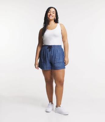 Short Comfy em Sarja Leve com Liocel e Amarração no Cós Curve & Plus Size