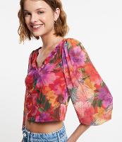 Blusa em Tule Floral com Manga 7/8 Bufante - 1