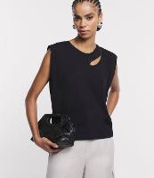 Blusa Muscle Tee em Meia Malha com Recorte Vazado Brilhoso - 1