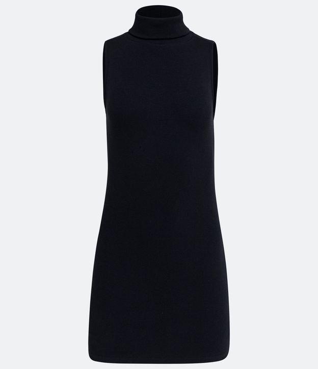 Vestido Curto Básico Canelado com Gola Alta - 2