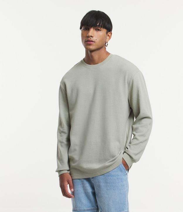 Camiseta Relaxed em Meia Malha com Textura e Manga Longa - 1