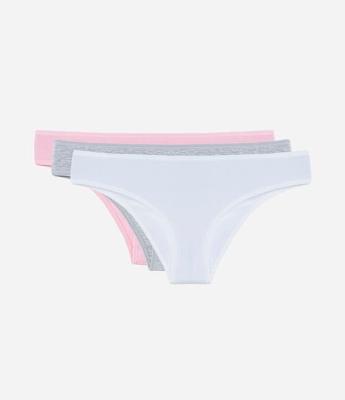 Kit 03 Calcinhas Biquíni em Algodão com Lateral Média Delcotton
