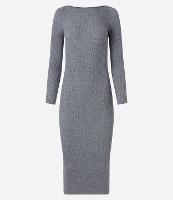 Vestido Midi Justo em Tricô com Gola Canoa - 1